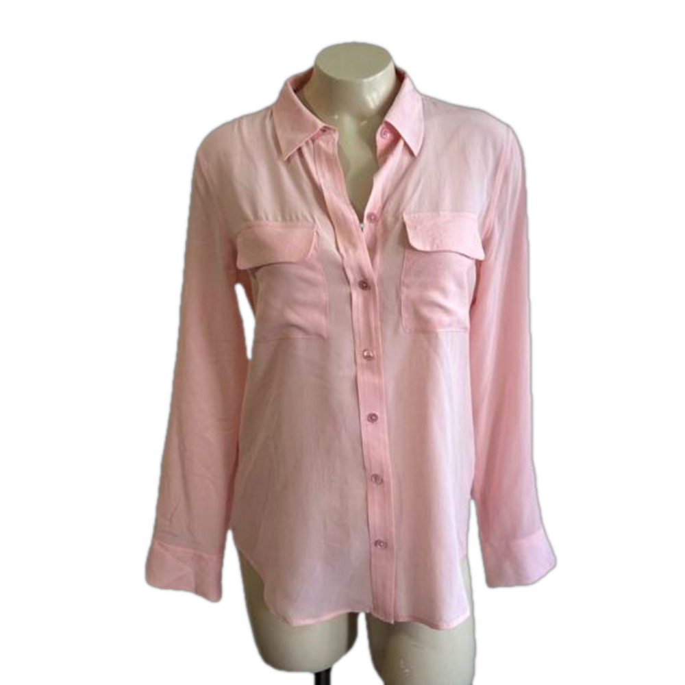 Equipment Femme 100% silk pose pink pockets Blouse SZ S/P